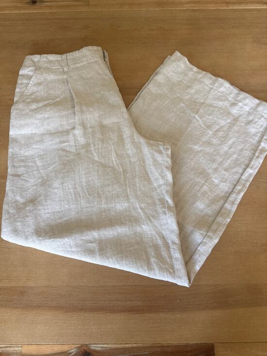 Garnett Hill Pants - Garnett Hill 100% European Flax Linen 12 Wide Leg Pleated Women’s Pants Sand